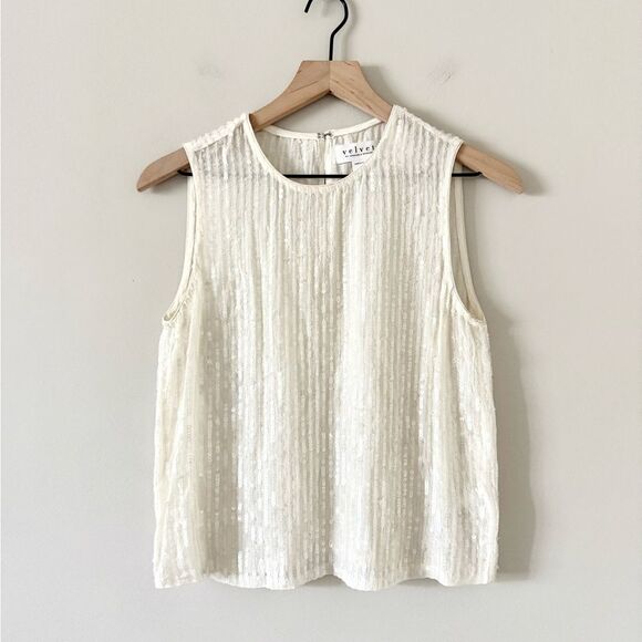 Velvet by Graham & Spencer Sleeveless Top with Sequins in Cream - size S - Picture 3 of 9